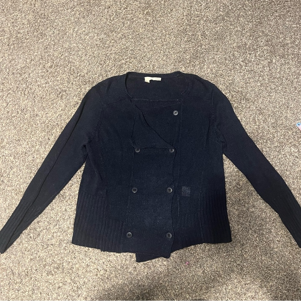 Eileen Fisher Navy Linen Double Breasted Sweater